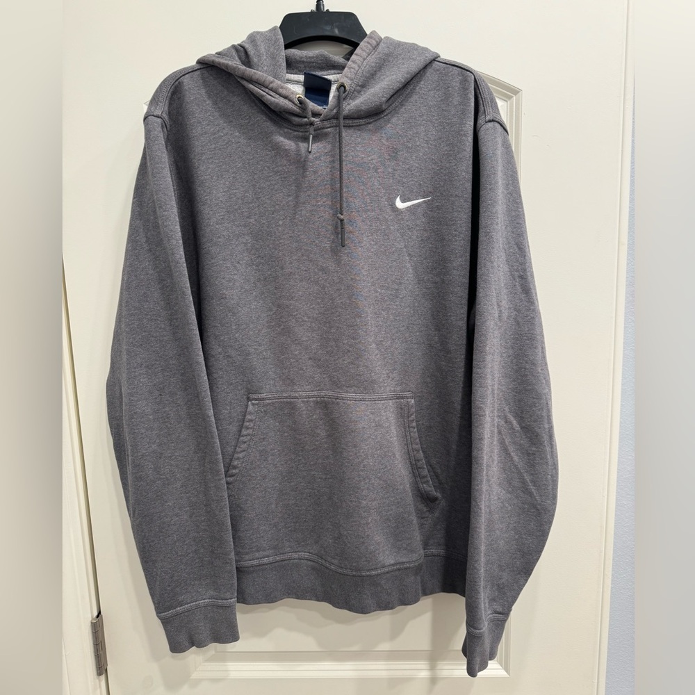 Vintage Nike Hoodie Mens XL Gray Sweatshirt Embroidered Swoosh Logo Sweater